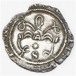 Seville, Spain, 1/2 real, Ferdinand-Isabel, assayer * above mintmark S below yoke.