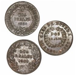 Lot of three Buenos Aires, Argentina, copper 2 reales: 1844, 1860, 1861.