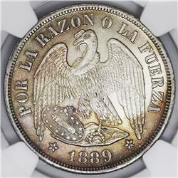 Santiago, Chile, 1 peso, 1889, NGC MS 63.