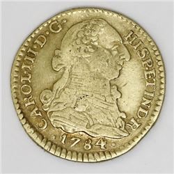 Popayan, Colombia, gold bust 1 escudo, Charles III, 1784SF.