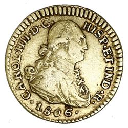 Popayan, Colombia, gold bust 1 escudo, Charles IV, 1806JF.