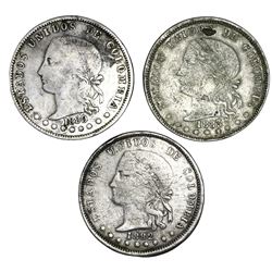 Lot of three Medellin, Colombia, 5 decimos, 1880, 1882 and 1883, eight-point stars, all very rare, R
