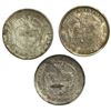 Image 2 : Lot of three Colombian "half dollars": Medellin, 5 decimos, 1887; Bogota, 50 centavos, 1889 (two).