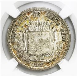 Costa Rica, 25 centavos, 1887GW,  variety with 9DS GW, NGC AU 53.