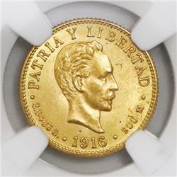 Cuba (struck at the Philadelphia mint), gold 2 pesos, 1916, NGC MS 62.