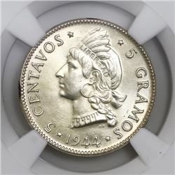 Dominican Republic, 5 centavos, 1944, NGC MS 64, ex-P.H. Davis.