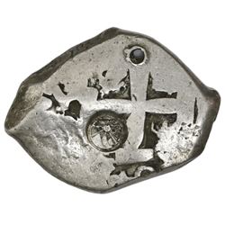 Guatemala, 8 reales, sun-over-mountains countermark (Type II, 1839) on cross side of a Potosi, Boliv