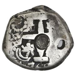 Guatemala, 8 reales, sun-over-mountains countermark (Type II, 1839) on cross side of a Potosi, Boliv