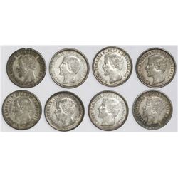 Lot of eight Guatemala 1R: 1860R (three), 1861, 1863R, 1864R, 1865R (two).