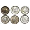 Image 2 : Lot of six Guatemala 1/2R: 1878, small date, no fineness; 1879, 0.835 fineness; 1879D, seated Justic
