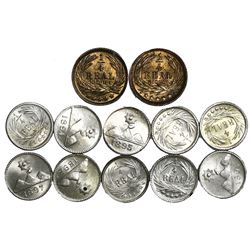 Lot of twelve Guatemala 1/4R: 1894 (two), 1894-H, 1895 (two), 1896, 1897 (two), 1898, 1899, 1900-H,