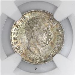 Rome, Italy, 50 centesimi, Umberto I, 1889-R, NGC MS 61.