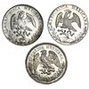 Image 2 : Lot of three Mexico City, Mexico, cap-and-rays coins: 8 reales, 1889MH and 1893AM; peso, 1908AM.