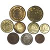 Image 2 : Lot of nine Peru minors: two brass 1 sol, 1949/8, 1950; one brass 1/2 sol 1944; two copper-nickel 20