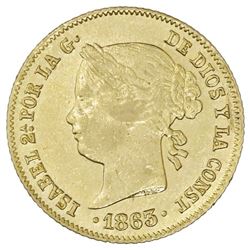 Philippines (under Spain), gold 4 pesos, Isabel II, 1863.