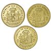 Image 2 : Lot of three Philippines (under Spain), gold 2 pesos, Isabel II: 1862, 1863, 1864.