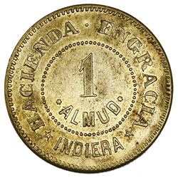 Indiera (Lares Municipio), Puerto Rico, brass 1 almud hacienda token, no date (late 1800s), Hacienda