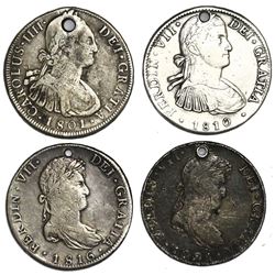 Lot of four Spanish colonial bust 8 reales of Charles IV and Ferdinand VII (Bolivia: 1801PP; Mexico: