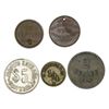 Image 2 : Lot of five miscellaneous Guatemala tokens in various metals, 1800s-1900s: copper-nickel $5 Jacinto 