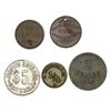 Image 2 : Lot of five miscellaneous Guatemala tokens in various metals, 1800s-1900s: copper-nickel $5 Jacinto 