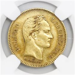 Venezuela (struck in Paris, France), gold 5 venezolanos, 1875-A, NGC AU 55.