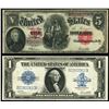 Image 1 : Lot of two USA (Washington, D.C. notes: United States Note, $5, series of 1907, serial M36246470, Sp