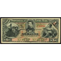 Parana, Argentina, Banco Provincial de Entre Rios, 1 peso, 1-5-1885, series B, serial 163756.