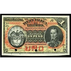 Bogota, Colombia, Banco Nacional, 1 peso specimen, 4-3-1895, series (Xi).