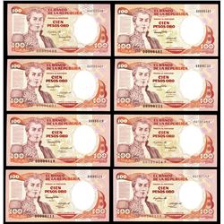 Lot of seventeen Bogota, Colombia, Banco de la Republica, 100 pesos oro, various serials, 1983-1991.