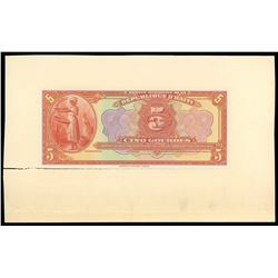 Lot of three Haiti, Banque Nationale de la Republique proofs: 5 gourdes front and back proof, 1919 (