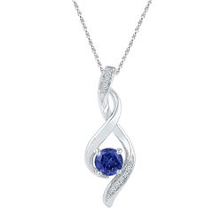 Round Lab-Created Blue Sapphire Fashion Pendant 5/8 Cttw 10kt White Gold