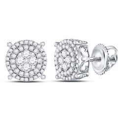 Diamond Circle Frame Cluster Earrings 1.00 Cttw 14kt White Gold