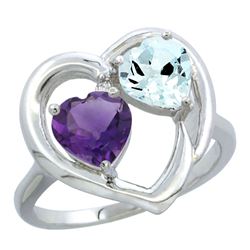 2.61 CTW Diamond, Amethyst & Aquamarine Ring 14K White Gold - REF-38R2H