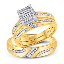 His & Hers Diamond Cluster Matching Bridal Wedding Ring Band Set 1/3 Cttw 10kt Yellow Gold