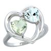 Image 1 : 2.61 CTW Diamond, Green Amethyst & Aquamarine Ring 14K White Gold - REF-38M2K