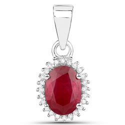 0.97 ctw Ruby & White Diamond Pendant 14K White Gold - REF-24A2M