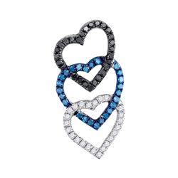 Round Black Color Enhanced Diamond Heart Pendant 1/3 Cttw 10kt White Gold