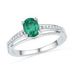 Oval Lab-Created Emerald Solitaire Ring 1/12 Cttw 10kt White Gold