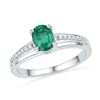 Image 1 : Oval Lab-Created Emerald Solitaire Ring 1/12 Cttw 10kt White Gold