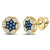 Image 1 : Round Blue Color Enhanced Diamond Cluster Stud Earrings 1/4 Cttw 10kt Yellow Gold