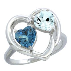 2.61 CTW Diamond, London Blue Topaz & Aquamarine Ring 14K White Gold - REF-38K3W