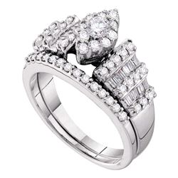 Diamond Cluster Bridal Wedding Engagement Ring Band Set 1.00 Cttw 14kt White Gold