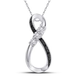 Round Black Color Enhanced Diamond Vertical Infinity Pendant .03 Cttw 10kt White Gold