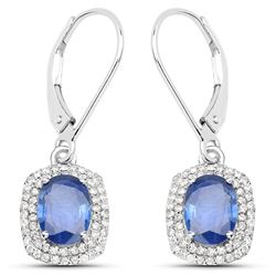 2.36 ctw Sapphire Blue & Diamond Earrings 14K White Gold - REF-95A4M