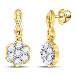 Diamond Flower Cluster Dangle Earrings 1/2 Cttw 10kt Yellow Gold
