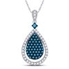 Image 1 : Round Blue Color Enhanced Diamond Teardrop Pendant 5/8 Cttw 10kt White Gold