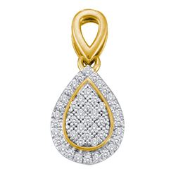 Diamond Cluster Oval Frame Teardrop Pendant 1/8 Cttw 10kt Yellow Gold