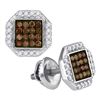 Image 1 : Round Brown Diamond Octagon Cluster Earrings 3/8 Cttw 10kt White Gold