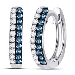 Round Blue Color Enhanced Diamond Huggie Earrings 1/5 Cttw 10kt White Gold