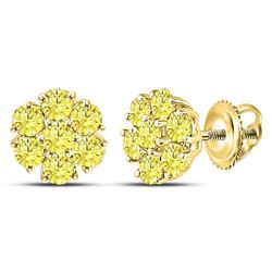 Round Color Enhanced Diamond Cluster Earrings 3/4 Cttw 10kt Yellow Gold